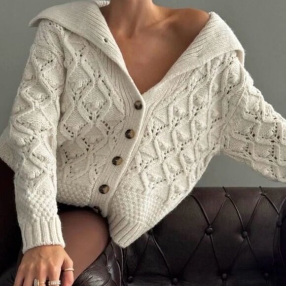 Zara Pompom Knit Cardigan Jacket Bloggers Favourite Cream Ecru Size Small - Picture 1 of 10